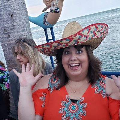 a person wearing a red hat