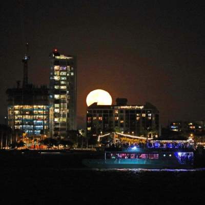 a lit up city at night