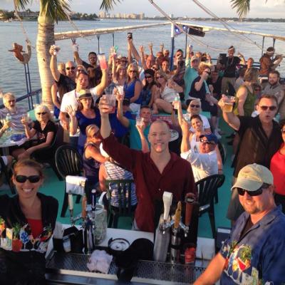 a group of people in a large body of water